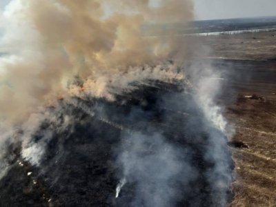 В Башкирии во время авиаразведки на вертолете Ка-32 обнаружили возгорание сухой травы