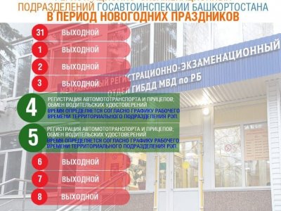 ГИБДД Башкирии сообщила график работы РЭП в праздники