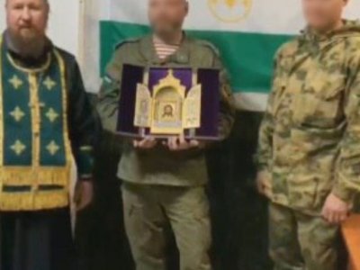 В расположение полка мобилизованных из Башкирии доставили икону вооруженных сил России
