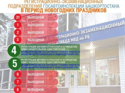 В ГИБДД Башкирии сообщили о «новогоднем» графике работы регистрационно-экзаменационных подразделений