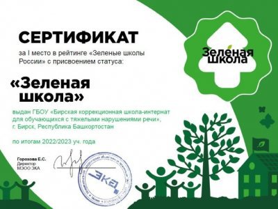 Бирская школа-интернат стала победителем в рейтинге «Зелёные школы России»